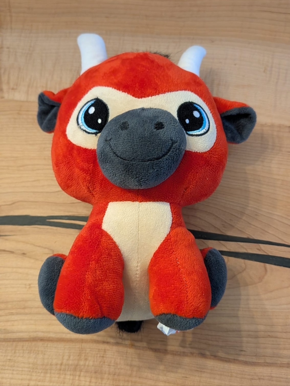 Peek-A-Boo Toys RED BULL OX Plush 10" Stuffed Animal Big Blue Glitter Eyes #30-1